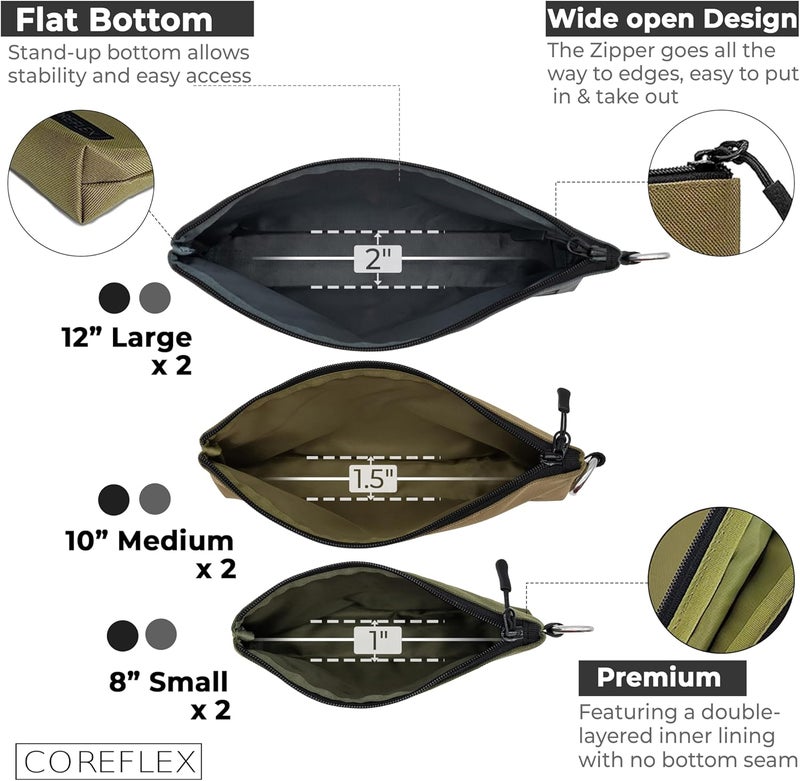 COREFLEX Premium Tool Pouch Zipper Bag, Small Tool Bag, Multipurpose Storage pouch, Heavy duty Flat Bottom Tool bag with YKK Zipper (6 pack Combo mixed size Black &Grey) - Image 3